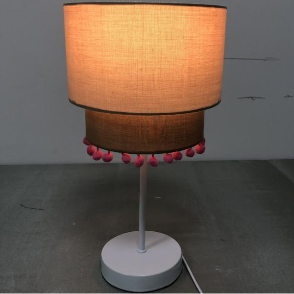 TC Fabric Simple Modern Table Lamp Double Layer Linen Table Lamp With Pom Pom