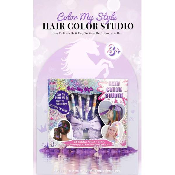 Kids Self Expression Hair Chalk Kit Unicorn Temporary Hair Color Rinse