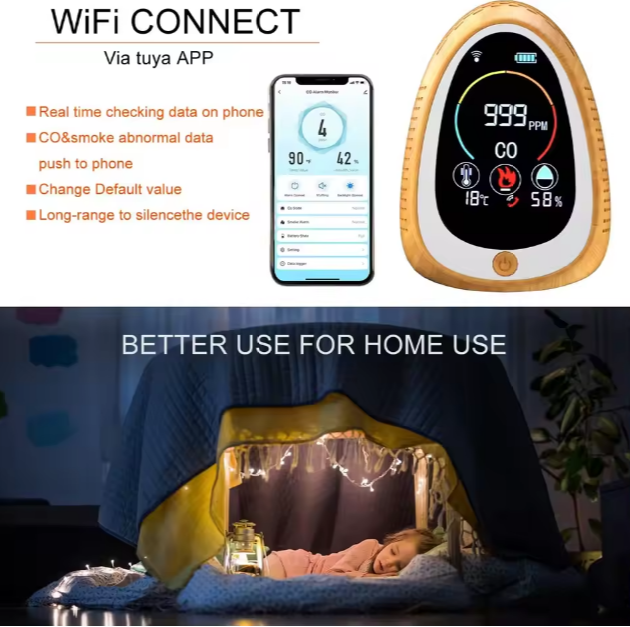 Portable Carbon Monoxide & Smoke Alarm Detector Indoor Air Quality Monitor with LCD Display, 85dB Alarm