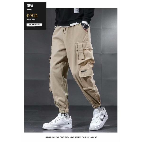 XMAMLON Custom Logo Men's Cargo Pants with Drawstring Waist and Polyester/Cotton Fabric