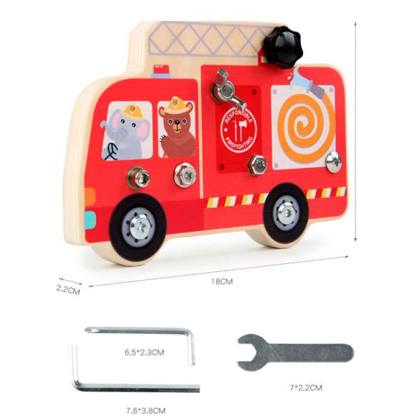 Preschool Wooden Car Busy Board Gear Unlocking Project Fire Truck Kindergarten Puzzle Toy
