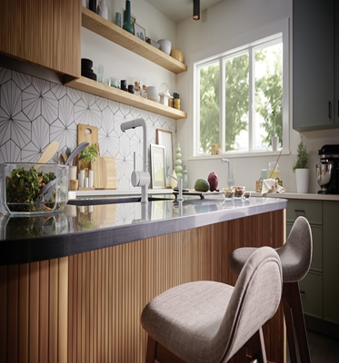 Dark Wood Grain PVC Membrane Panels Solid Wood Kitchen Cabinets with Plywood Carcase