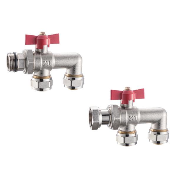3619 Nickel Plated Brass Manifolds Valve Ball Type DN20 with Red Butterfly Handle for Aluminum-Plastic Pipe Connections