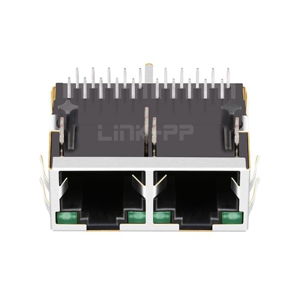 LPJG26843AFNL 100/1000 Base-T Tab Down Green/Green LED 1x2 Port RJ45 Magnetic Connectors