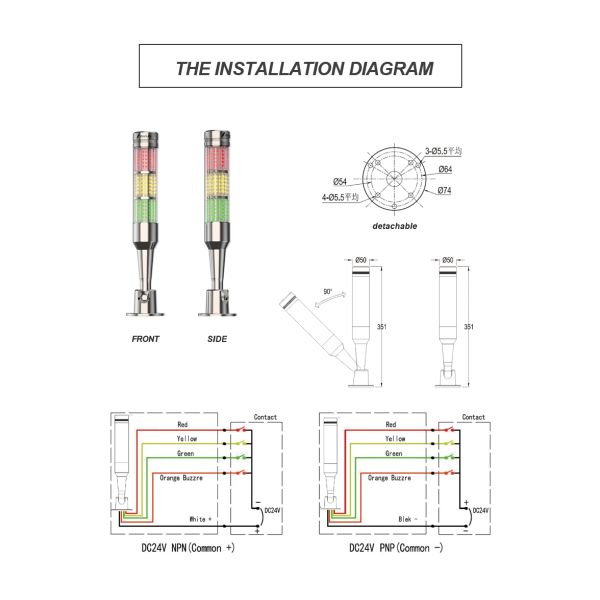 Feu de signalisation d'avertissement à tour 24V, 3 couleurs, LED, pour machines, équipement, indicateur