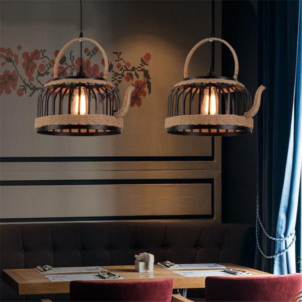 American Retro Teapot Industrial Pendant Lights  Living Room Kitchen  Rope Pendant Light(WH-VP-192)