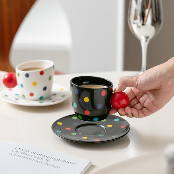 Creative Ceramic Cups And Plates Colorful Polka Dot Coffee Cups High Appearance Level Office Cups Couple's Home Drinking Cups Mugs