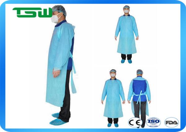 Blue Waterproof 0.16mm CPE Disposable Gown With Sleeve