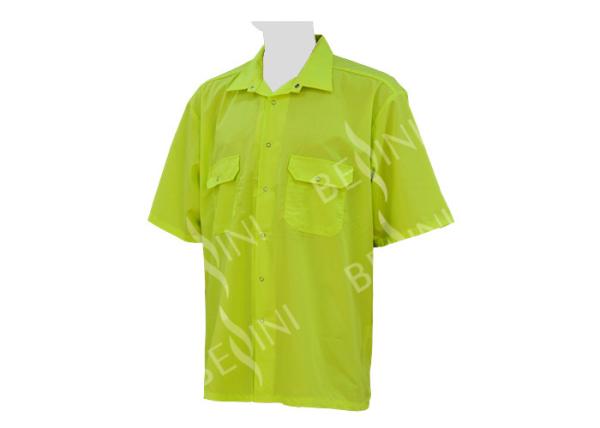 Fluroscent Yellow 100 Polyester Work Shirts / Men'S Polyester Short Sleeve Shirts