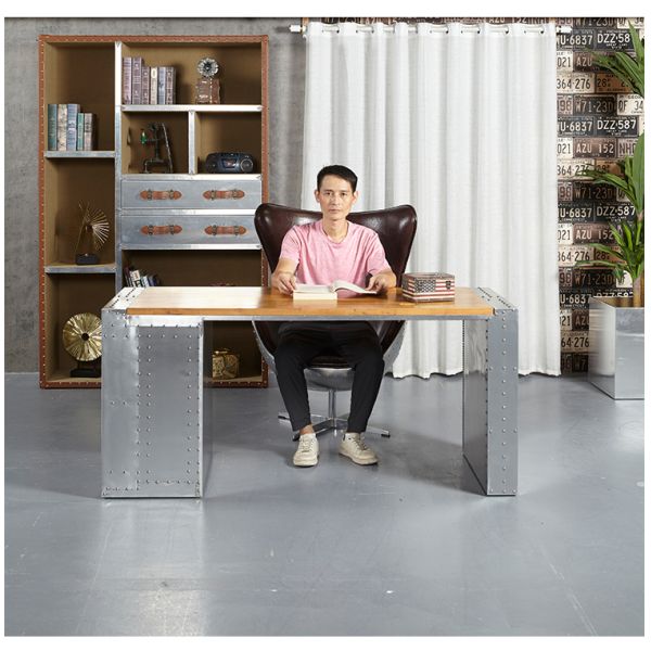 Nidea #318 Industrial-Style Wood Top Aluminum Frame Home Office Desk with Durable & Simple Design 3-Drawers Rectangular