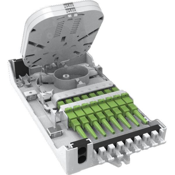 GFS-8ZT,fiber distribution box,splitter box,Max Capacity 8 cores,,size 235*126*52mm, Material: PC+ABS,IP 65