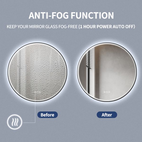 Luxury Circular Commercial Mirrors , Round Black Framed LED Bathroom Mirror