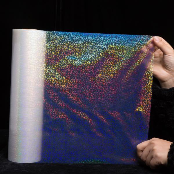 Película térmica holográfica transparente PET con pegamento EVA Solución de laminación en caliente para embalajes, etiquetas y cajas de regalo premium