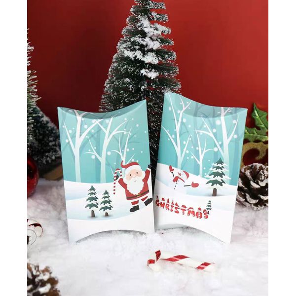 Pillow Shape Giveaway Christmas Candy Boxes Santa Gift Box 250gsm White Card