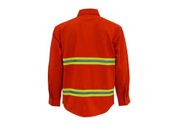 Men's 100%Cotton Twill Orange Work Shirt Long Sleeve Back Across Reflective Tape Chest Pockets