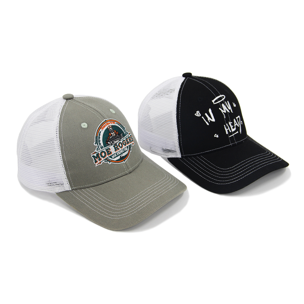 Cotton Mesh Embroidery Trucker Hats Structured 6 Panel Snap Back Breathable Plain