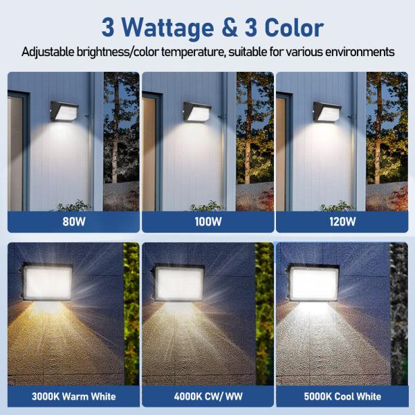 Lâmpada de parede LED comercial de exterior Slim com fotocélula 40W 45W 60W 80W 100W 120W IP65