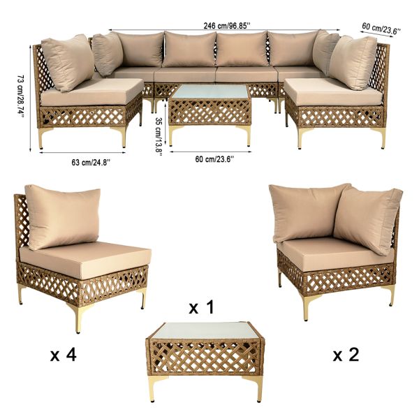 7 Pieces PE Wicker Sectional Outdoor Sofa with Coffee Table  Backyard Patio Furniture Sets