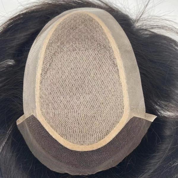Mens Toupee Human Hair Replacement System Lace Front Silk Top Remy Hairpiece 1B#