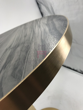 Round Shape Wood Grain Plywood with Golden Seam Dining Table