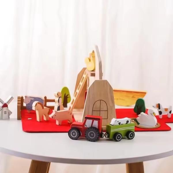 Classic Barn Play Set - Wooden Farm Toys For Toddlers - Farm Animals - Farmer's Barn With Carry Handle