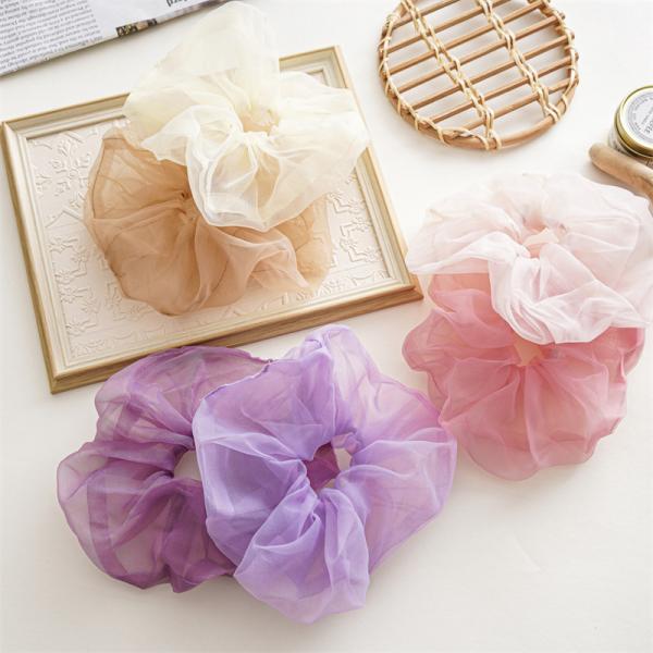 Spring/summer thin large mesh head accessories solid color Organza large hair rope scrunchies spot hair accessories