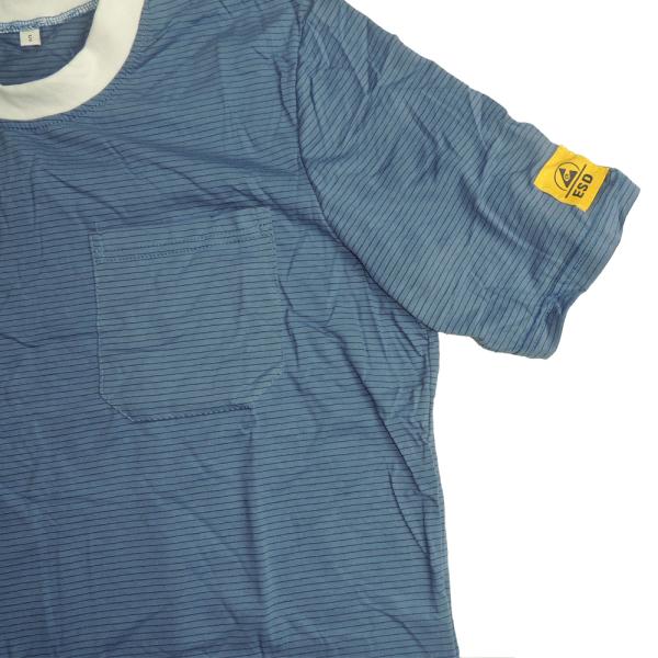 Light Blue 96% Polyester 5mm Strip Short Sleeve ESD Smock