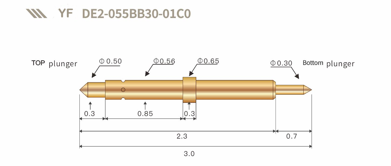 Dual-Head High-Frequency Gold-Plated Spring Test Probe for IC Testing YF DE2-055BB30-01C0