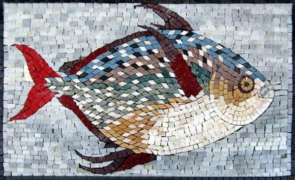 Gold Fish Nautical Medallion Round Mosaic Art Patterns Mosaic Pool Tiles Colourful