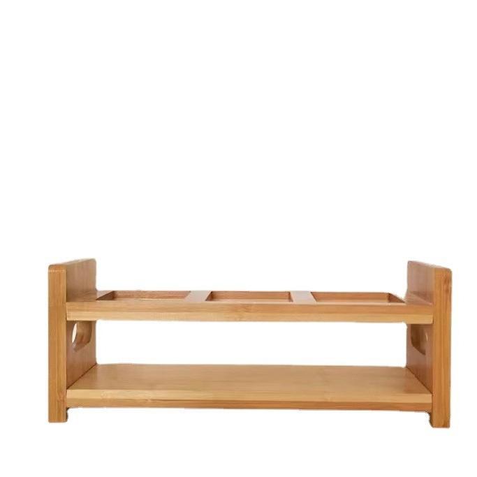 Multi-Layer Bamboo Wood Seasoning Storage Box Kitchen Table Condiment Rack with Spice Storage for Pot Use