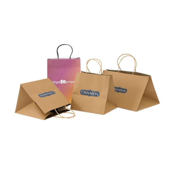 FSC Recyclable Flat Handle Kraft Paper Shopping Bags For Clothing Packaging