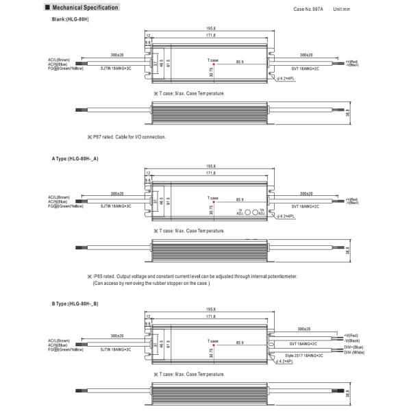Электропитание СИД IP67 80W 120W 150W постоянн настоящее
