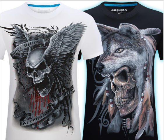 Summer Men's 3D Personality T-shirt Short Sleeve Stereo Wolf Head Pattern Big Size Gain/ Garment