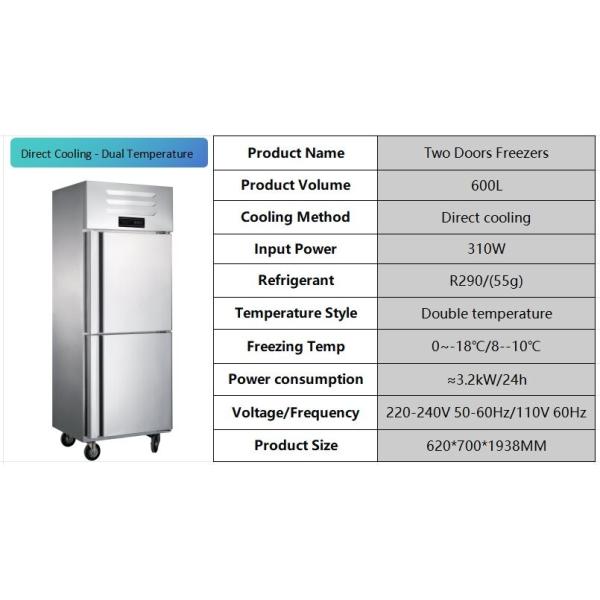 600L Commercial Stainless Steel Fridge Freezer 2Door Environmentally Friendly