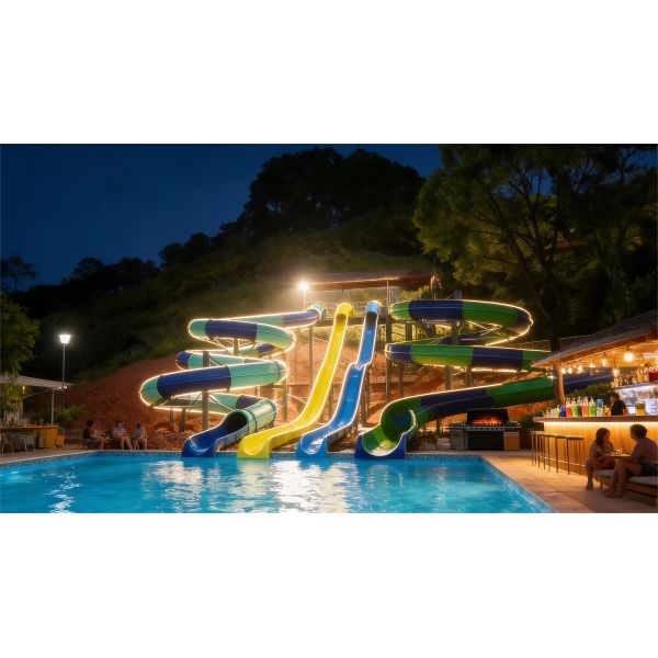Open Spiral Water Slide Combination Fiberglass Rides Game Use For Outdoor Family Swimming Pool Aqua Park Customized 2D Design