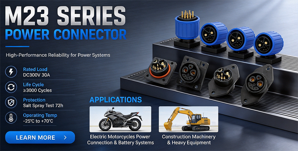 E-motorcycle Solution M23 Series 30A Heavy Duty Waterproof Circular Connector For High Power Equipment