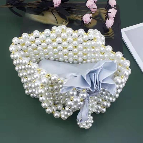 Hand Weaving Pearl Beaded Handbag Fashion Crochet white silver Color OEM ODM