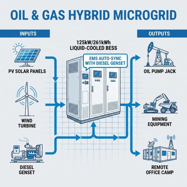 125kW 261kWh Liquid Cooling BESS Energy Storage System for Oil & Gas Hybrid Microgrid