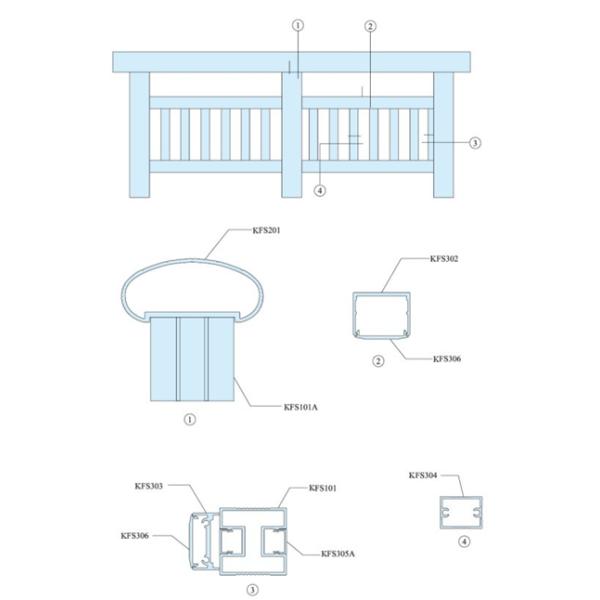 Алюминиевые перила лестницы для лестниц, покрытия порошка/анодируя алюминиевых внешних перил руки