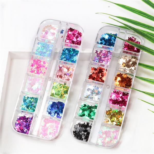 12 Grids Star Geometric Butterfly Nail Art Stickers Glitter Flakes Nail Art Sequins Paillette Confetti Holographic Laser Shining