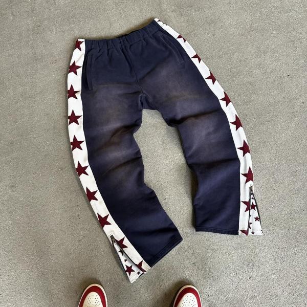 Custom Men's Streetwear Anti-Static Sweatpants in Baggy Flared Style with Side Stripe