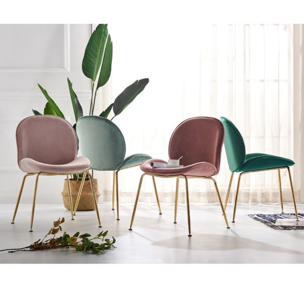 Hot Sale Metal Leg Dinning Chair Modern Restaurant Hall French Fabric Velvet Beetle Dining Chair