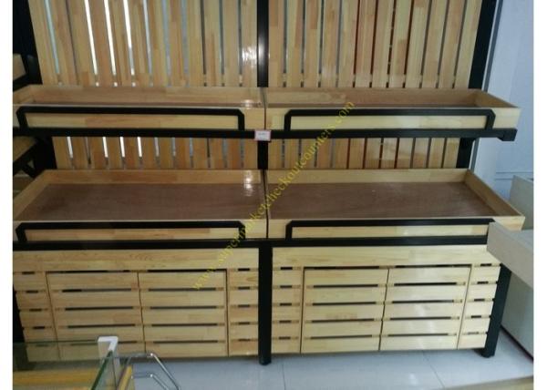 SGS Supermarket Wooden Retail Display Shelves Single - Sided Electrostatic Spray Surface