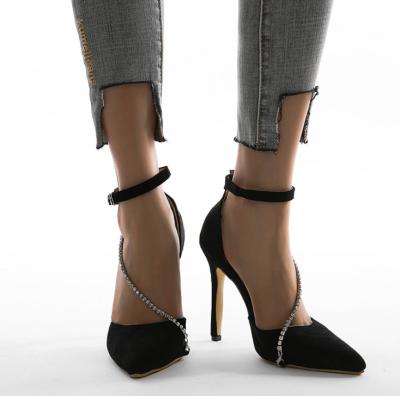 Customized OEM Women Pointed Toe Pumps Crystal Glitter Square Buckle
