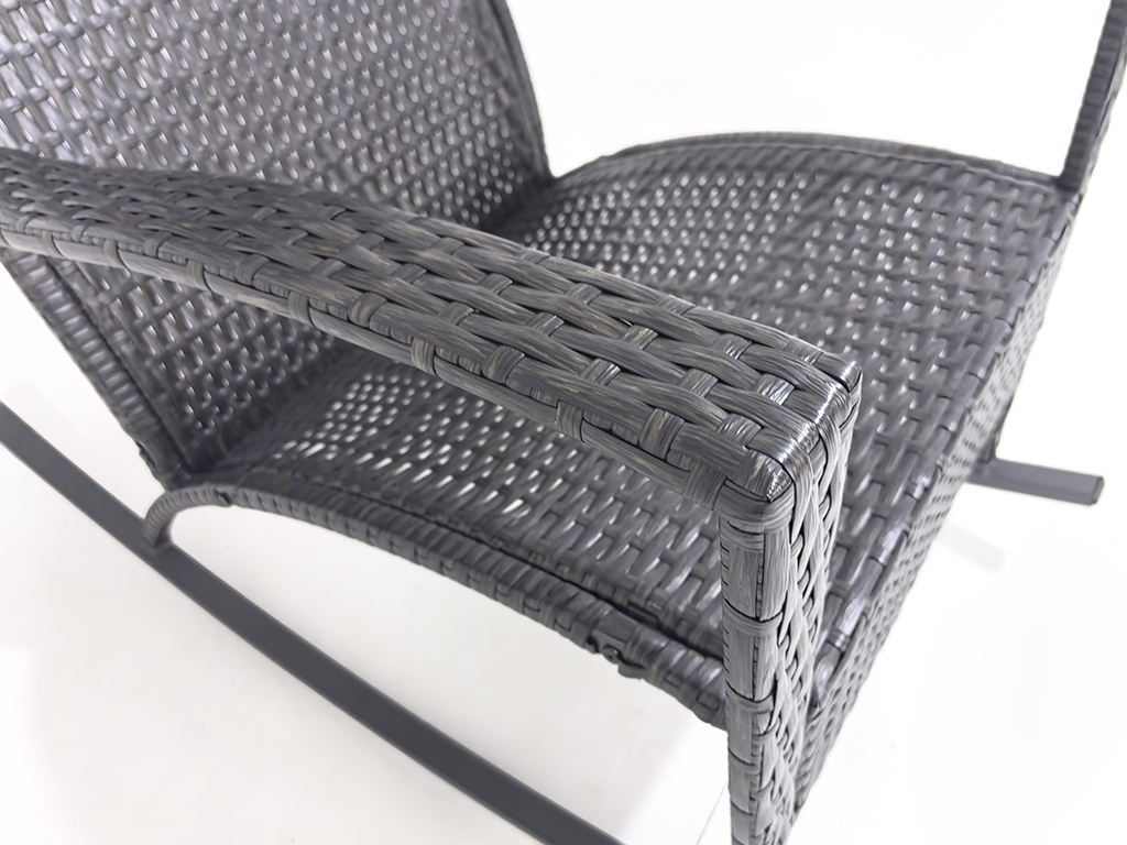 All-Weather PE Rattan Rocking Chair Set Outdoor Patio Conversation Wicker Rockers Tempered Glass Coffee Table for Balcony