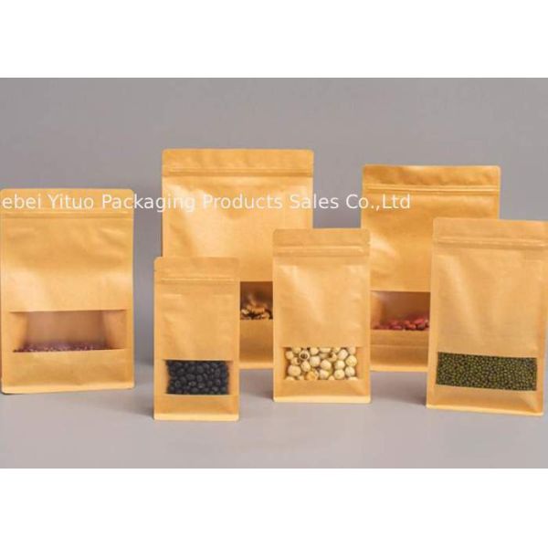 Durable Zipper Top Kraft Paper Packing Bags For Food Brown