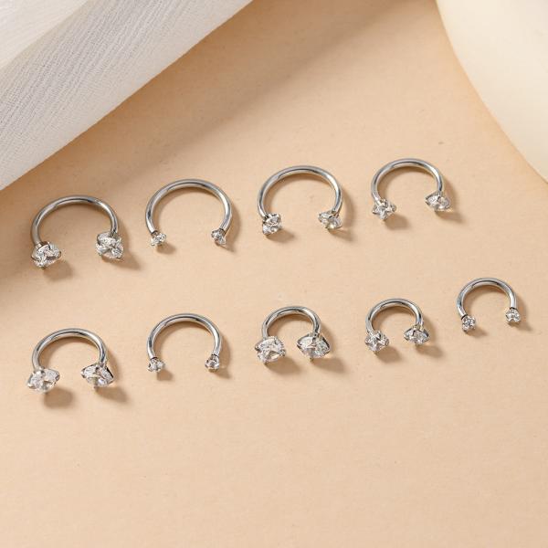 Unisex U Shaped Titanium Ear Jewelry Zircon Rod Nose Ring 12mm F136
