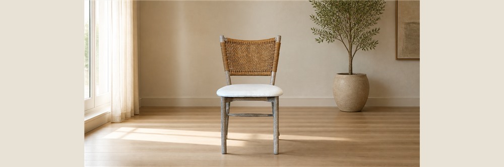 Woven Rattan Back Upholstered Dining Chair CYC-063