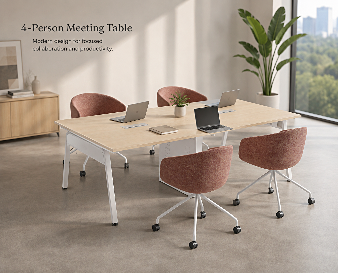 Modern 4 Person Conference Table with Cable Management for Small Office Meeting Rooms