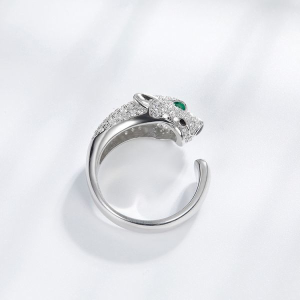 925 Sterling Silver Plated 18K European and American Fashion Animal Leopard Head Couple Ring